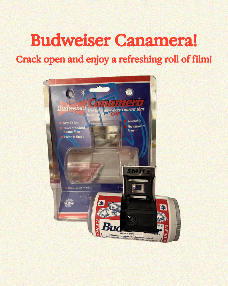 Budweiser Canamera packaging with text on a beige background